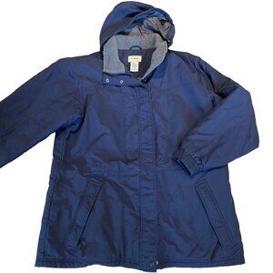 VTG LL Bean Fleece Lined Jacket Parka Womens XL Navy Hooded Full Zip Outdoor EUC